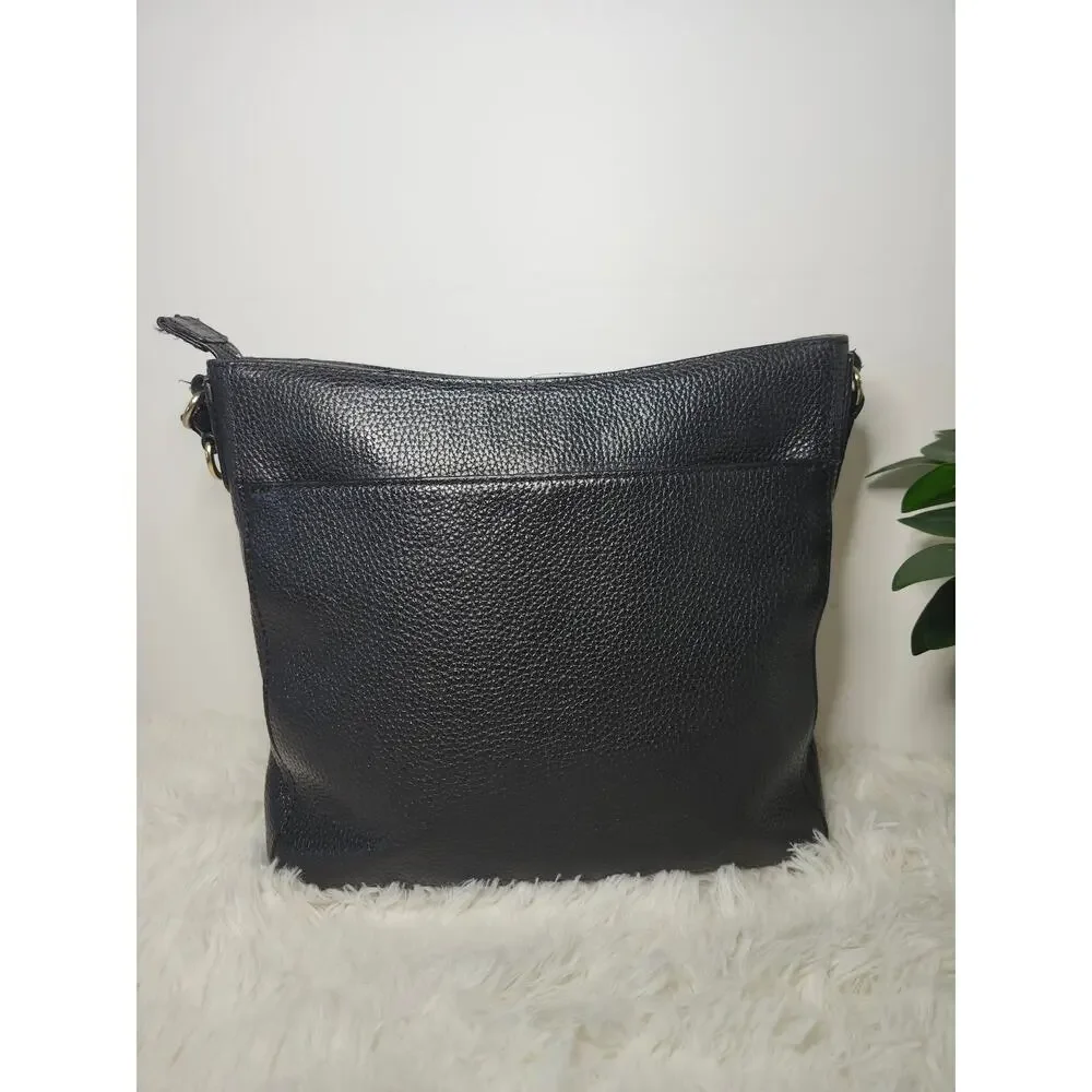 Michael Kors Crossbody Bag Black Leather Gold Minimalist Classic Pebbled